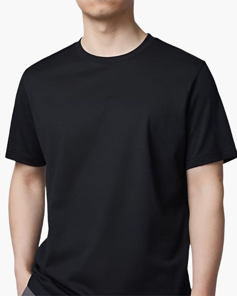 Men's Plain Crew Neck T-Shirt with Short Sleeves - Black
