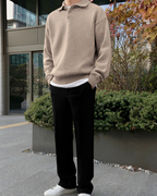 Men's Polo Collar Half-Zip Knit Sweater in Beige or Blue