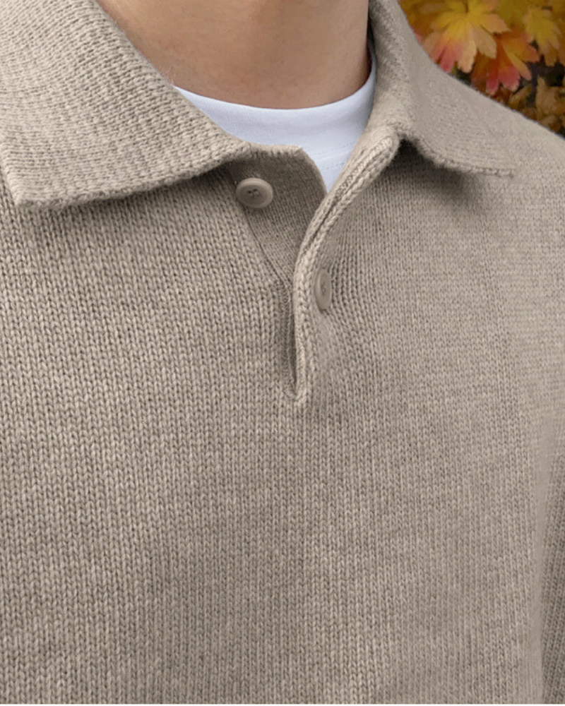 Men's Polo Collar Half-Zip Knit Sweater in Beige or Blue