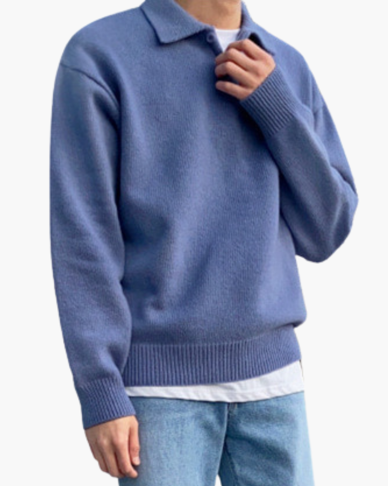 Men's Polo Collar Half-Zip Knit Sweater in Beige or Blue