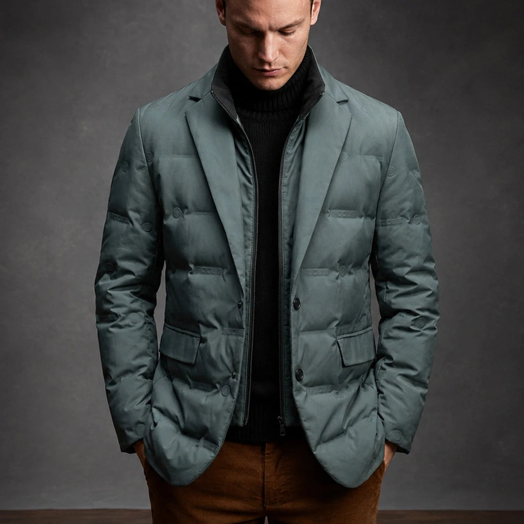 Men's Quilted Puffer Blazer with Notched Lapels - Laurel Green