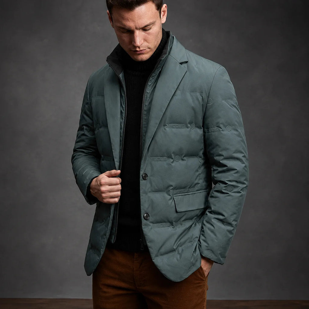 Men's Quilted Puffer Blazer with Notched Lapels