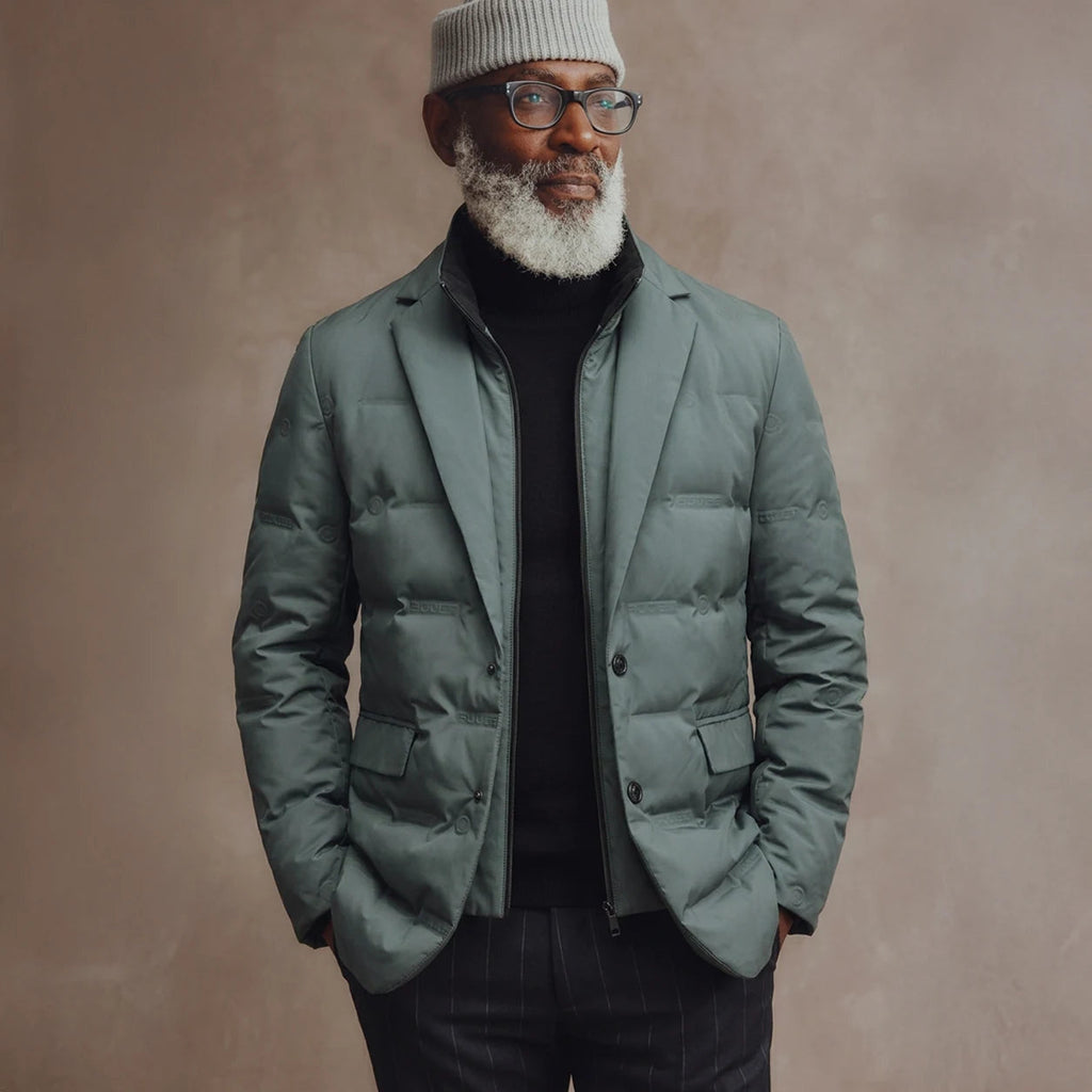 Men's Quilted Puffer Blazer with Notched Lapels