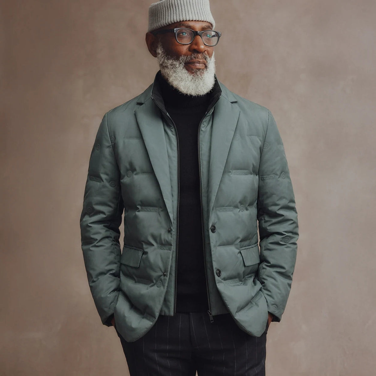 Men's Quilted Puffer Blazer with Notched Lapels