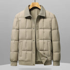 Men's Quilted Puffer Jacket with Ribbed Knit Collar - Khaki
