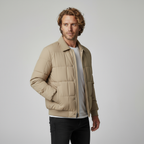 Men's Quilted Puffer Jacket with Ribbed Knit Collar