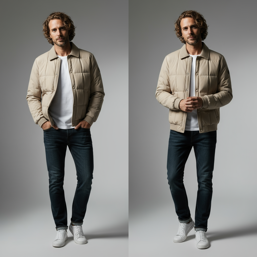 Men's Quilted Puffer Jacket with Ribbed Knit Collar