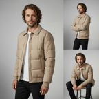 Men's Quilted Puffer Jacket with Ribbed Knit Collar