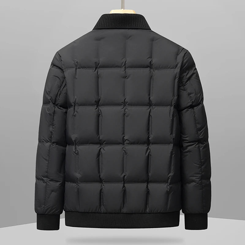 Men's Quilted Puffer Jacket with Ribbed Knit Collar
