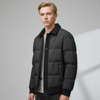 Men's Quilted Puffer Jacket with Ribbed Knit Collar