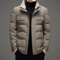 Men's Quilted Puffer Jacket with Sherpa-Lined Stand Collar - Khaki