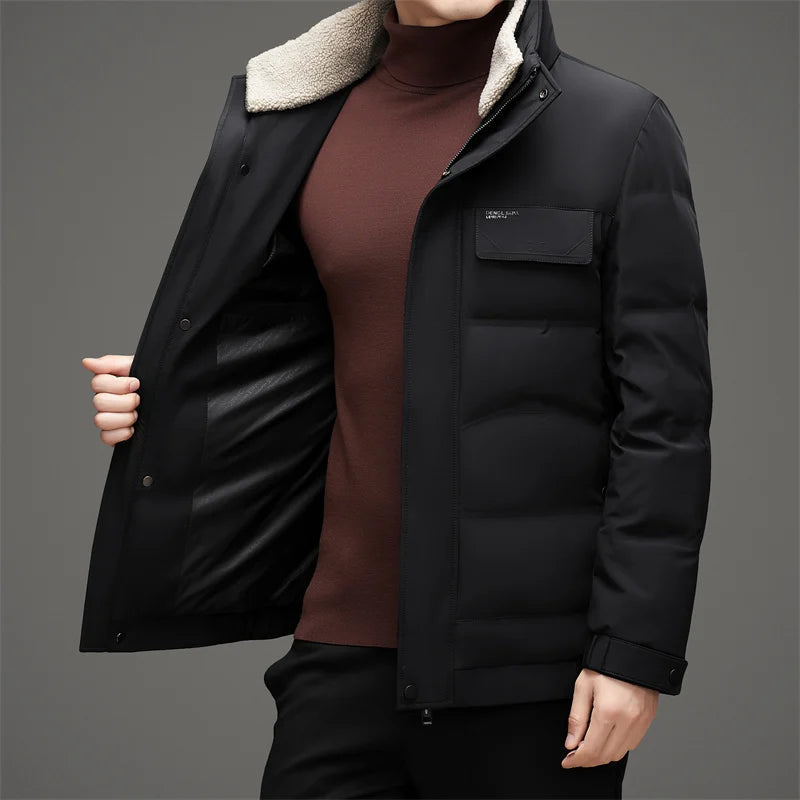 Men's Quilted Puffer Jacket with Sherpa-Lined Stand Collar
