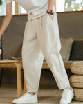 Men's Relaxed Drawstring Trousers with Tapered Leg - Beige