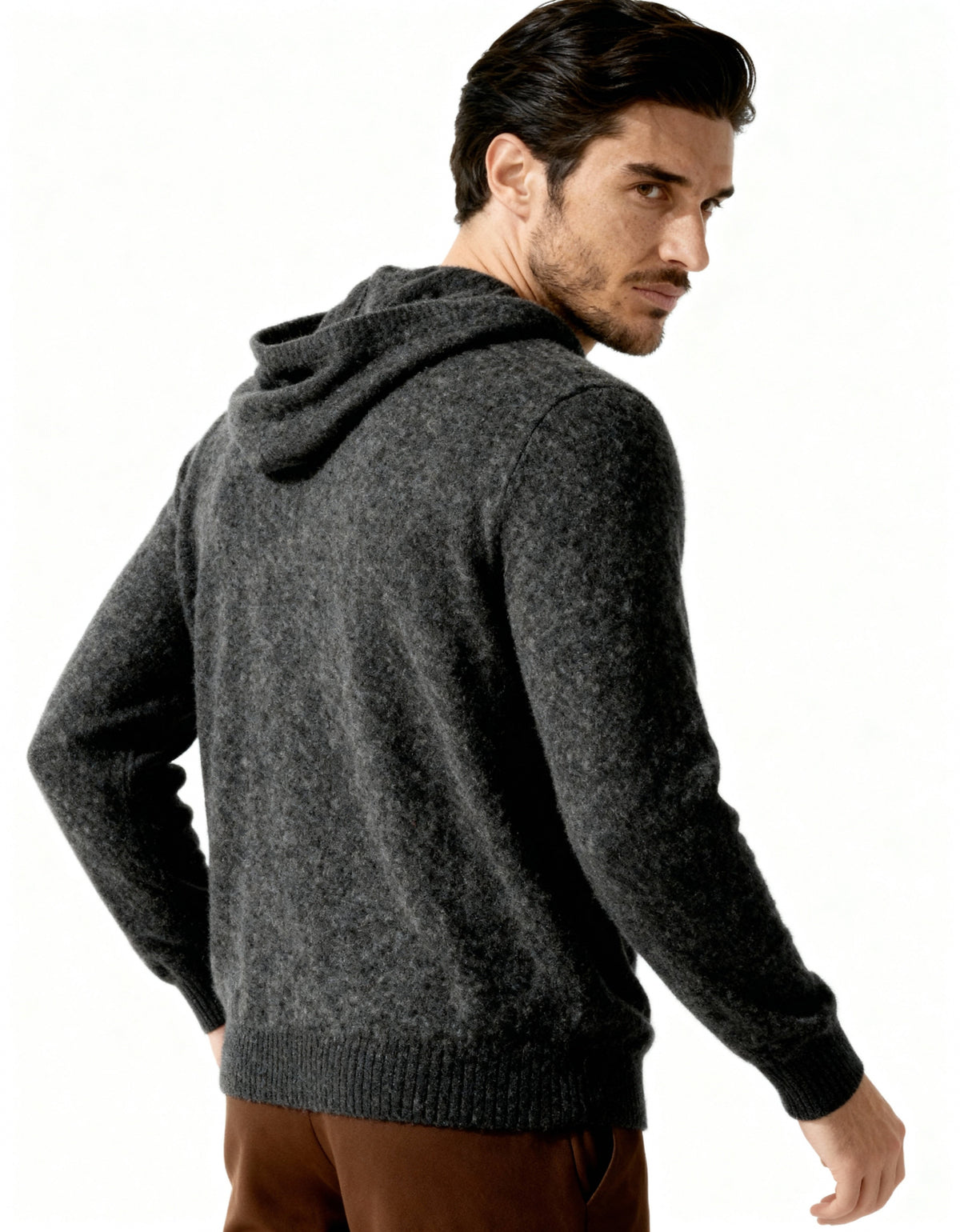 Men's Relaxed Fine-Knit Hoodie with Drawstring Hood