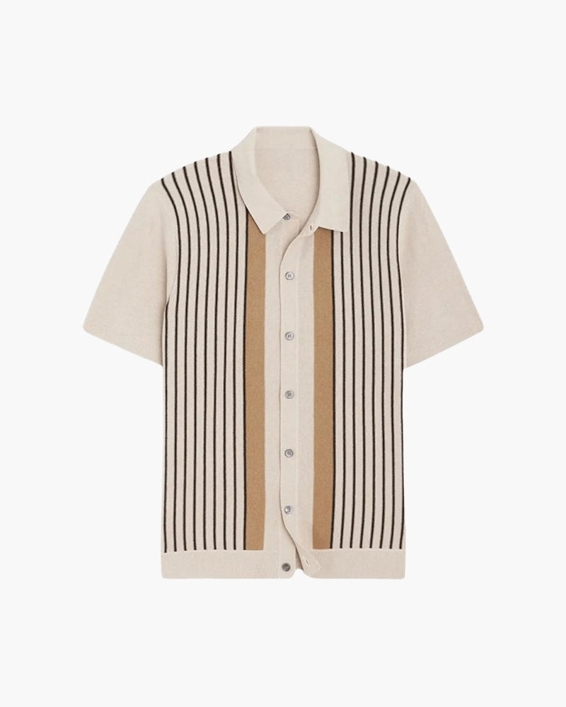 Men's Retro Stripe Knit Polo with Button-Through Front