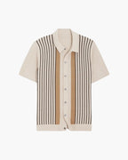 Men's Retro Stripe Knit Polo with Button-Through Front