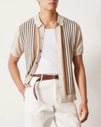 Men's Retro Stripe Knit Polo with Button-Through Front