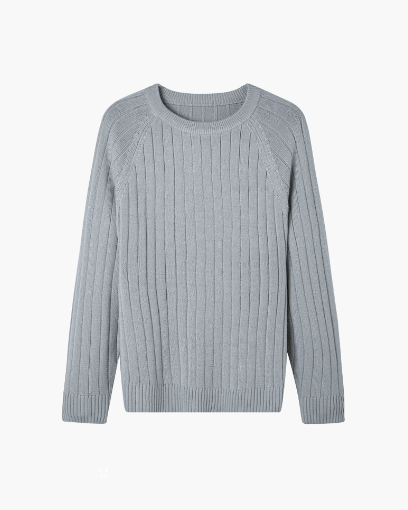 Men's Ribbed Crew Neck Sweater with Long Sleeves - Gray