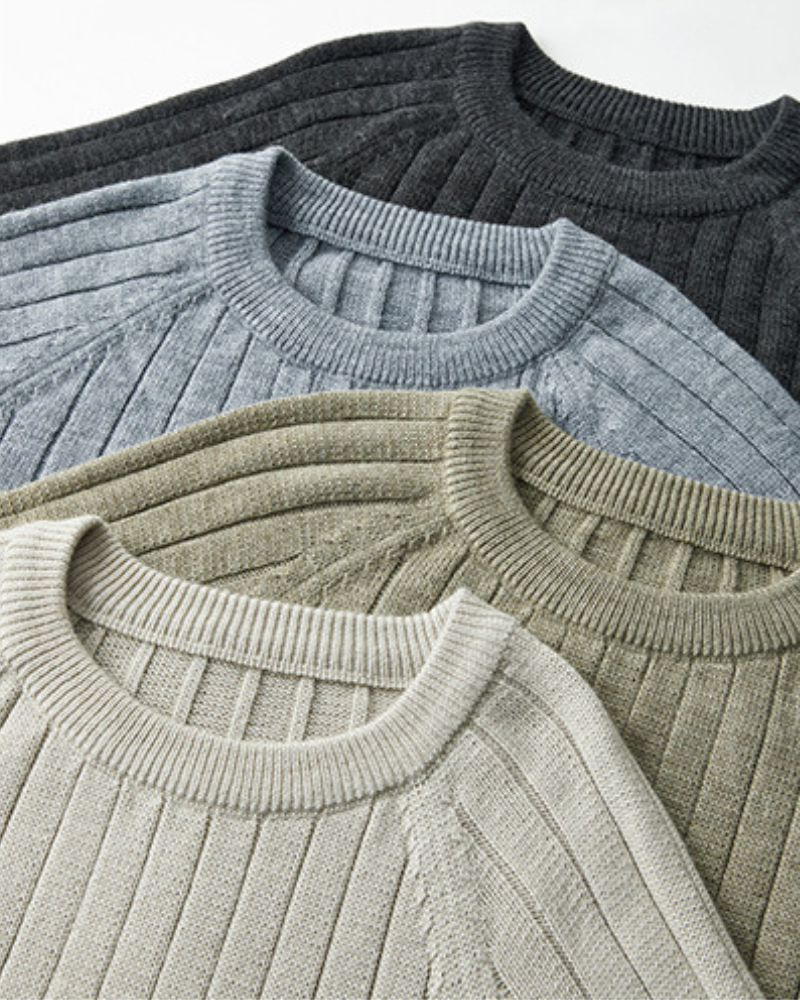 Men's Ribbed Crew Neck Sweater with Long Sleeves