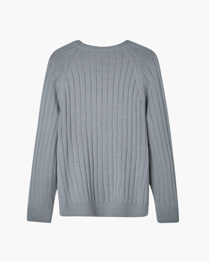 Men's Ribbed Crew Neck Sweater with Long Sleeves