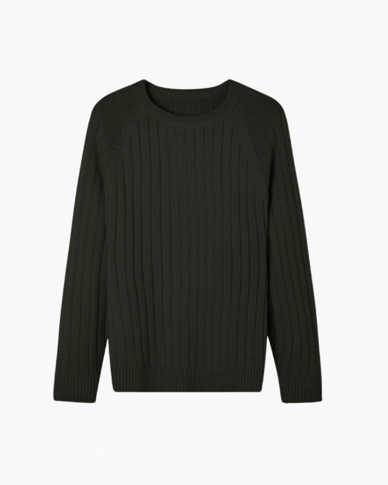 Men's Ribbed Crew Neck Sweater with Long Sleeves - Black