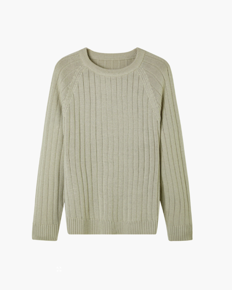 Men's Ribbed Crew Neck Sweater with Long Sleeves - Green