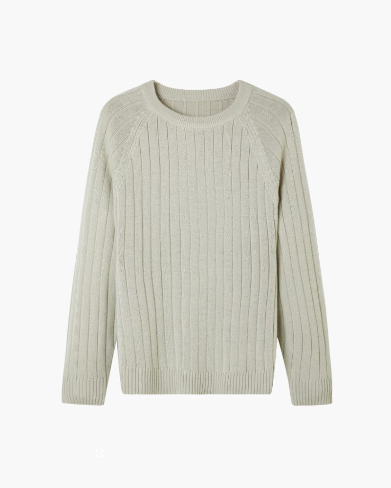 Men's Ribbed Crew Neck Sweater with Long Sleeves - Beige