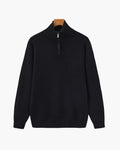 Men's Ribbed Half-Zip Pullover with Tailored Fit - Black