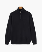 Men's Ribbed Half-Zip Pullover with Tailored Fit - Black