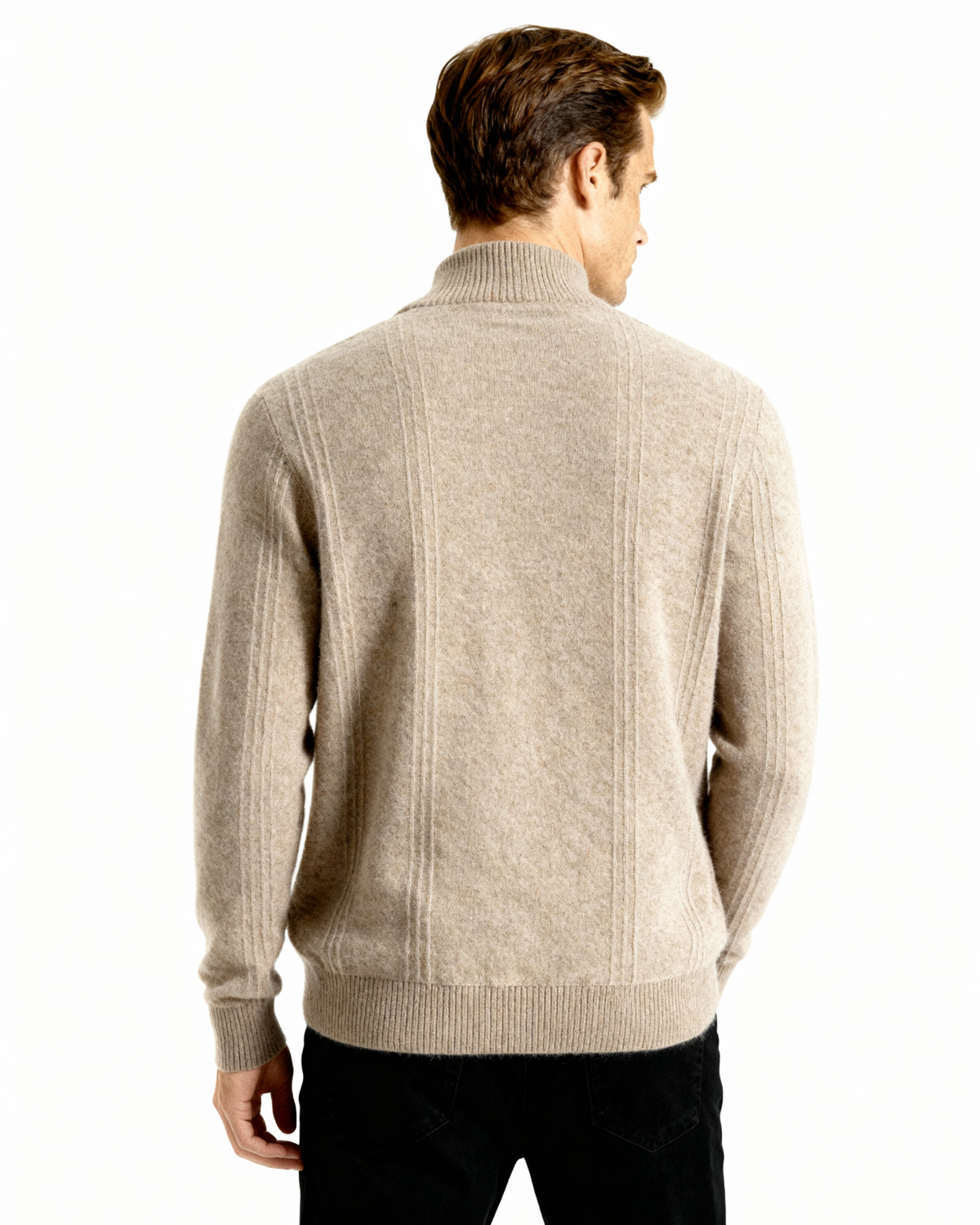 Men's Ribbed Knit Half-Zip Sweater with Stand Collar