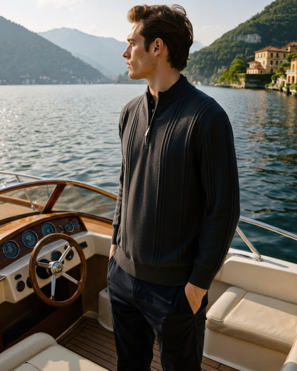 Men's Ribbed Knit Half-Zip Sweater with Stand Collar