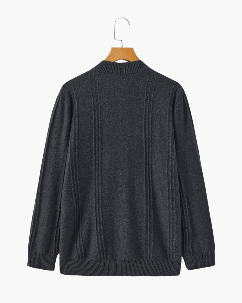 Men's Ribbed Knit Half-Zip Sweater with Stand Collar