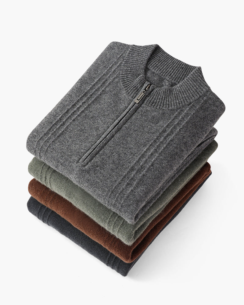 Men's Ribbed Knit Half-Zip Sweater with Stand Collar
