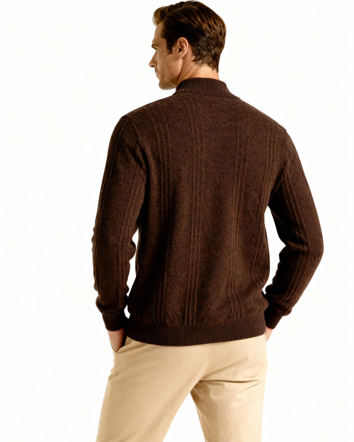 Men's Ribbed Knit Half-Zip Sweater with Stand Collar