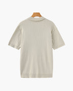 Men's Ribbed Knit Polo with Notched Open Collar