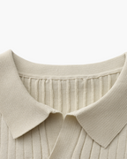 Men's Ribbed Knit Polo with Notched Open Collar