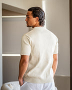 Men's Ribbed Knit Polo with Notched Open Collar