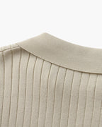 Men's Ribbed Knit Polo with Notched Open Collar