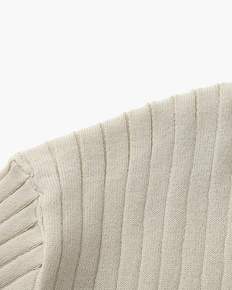 Men's Ribbed Knit Polo with Notched Open Collar
