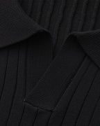 Men's Ribbed Knit Polo with Notched Open Collar