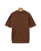 Men's Ribbed Knit Polo with Notched Open Collar