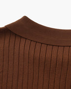 Men's Ribbed Knit Polo with Notched Open Collar