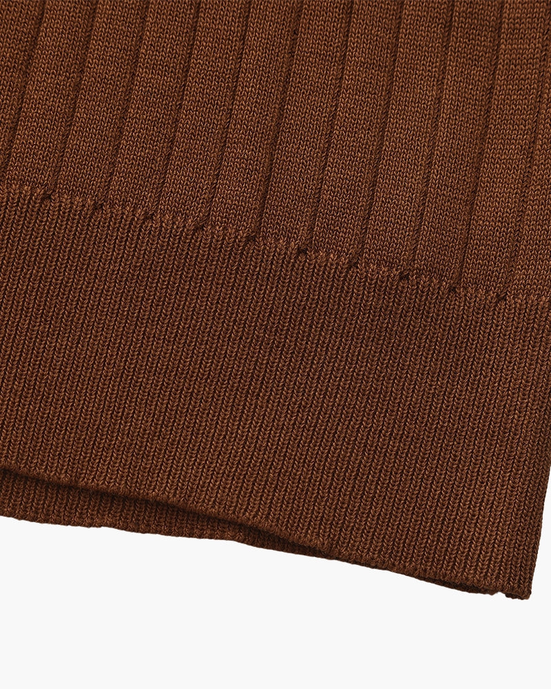 Men's Ribbed Knit Polo with Notched Open Collar