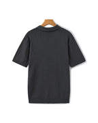 Men's Ribbed Knit Polo with Notched Open Collar