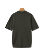 Men's Ribbed Knit Polo with Notched Open Collar