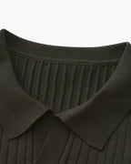 Men's Ribbed Knit Polo with Notched Open Collar