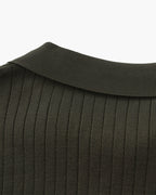 Men's Ribbed Knit Polo with Notched Open Collar
