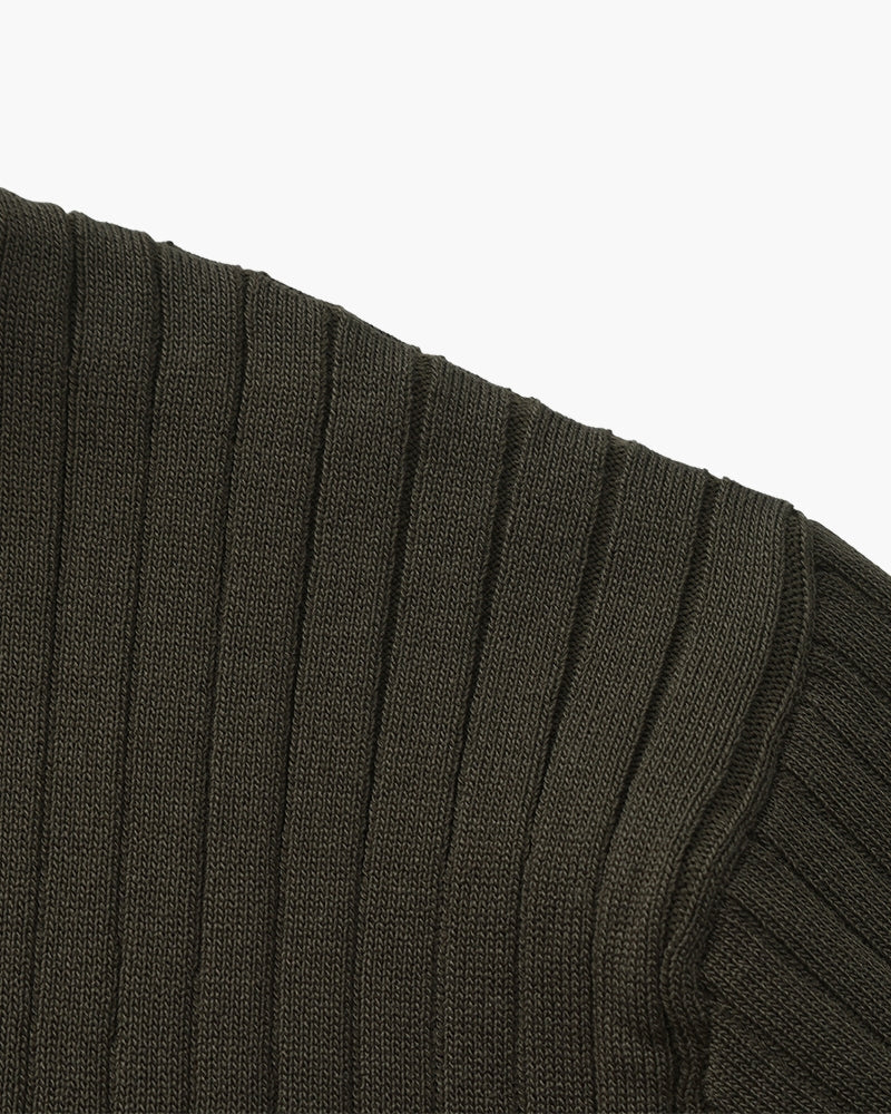 Men's Ribbed Knit Polo with Notched Open Collar