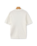 Men's Ribbed Knit Polo with Notched Open Collar