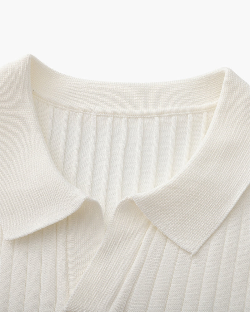 Men's Ribbed Knit Polo with Notched Open Collar